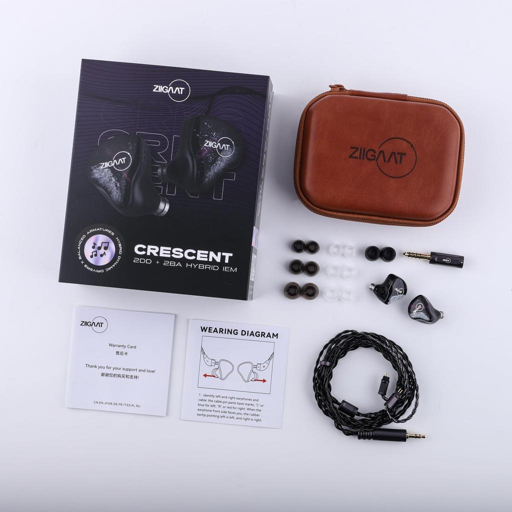 Linsoul ZiiGaat Crescent In-Ear Monitor Premium 2DD+2BA Hybrid IEM Earphones with Isobaric Bass, Vintage Analog Sound, 3D Printed Resin Shells, and