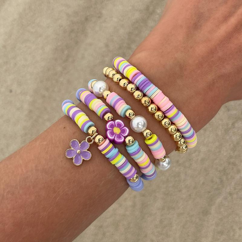 

Multilayer Imitation Pearl Soft Ceramic Bracelets Set Women Creative Starfish Flower Bracelets Summer Beach Jewelry