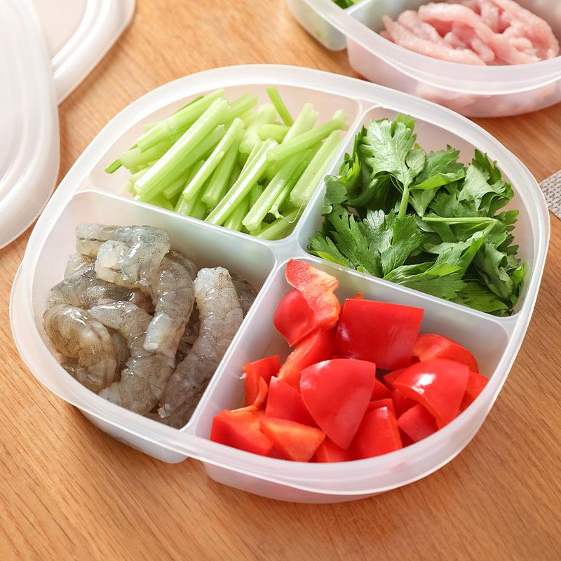 Four-Compartment Fresh-Keeping Storage Box: Freezer-Safe, Sealed for Classified Onion, Ginger, and Garlic Storage Without Flavor Mixing.