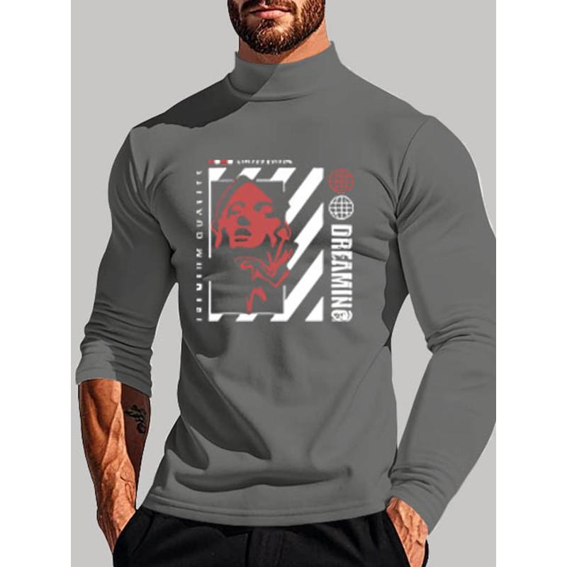 Men s Mock Neck Long Sleeve Tee, Lightweight Warm for Outdoor XXL серый