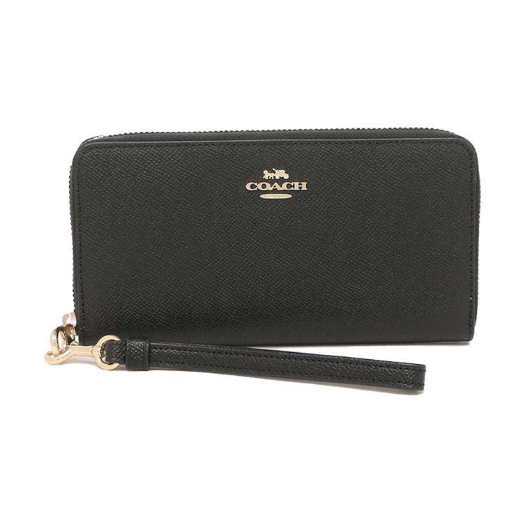 Coach Zip Around 20 Leather Wallet Clutch Women wallets Black Gold C3441-IMBLK Basic Set (Bag+Dust Bag)