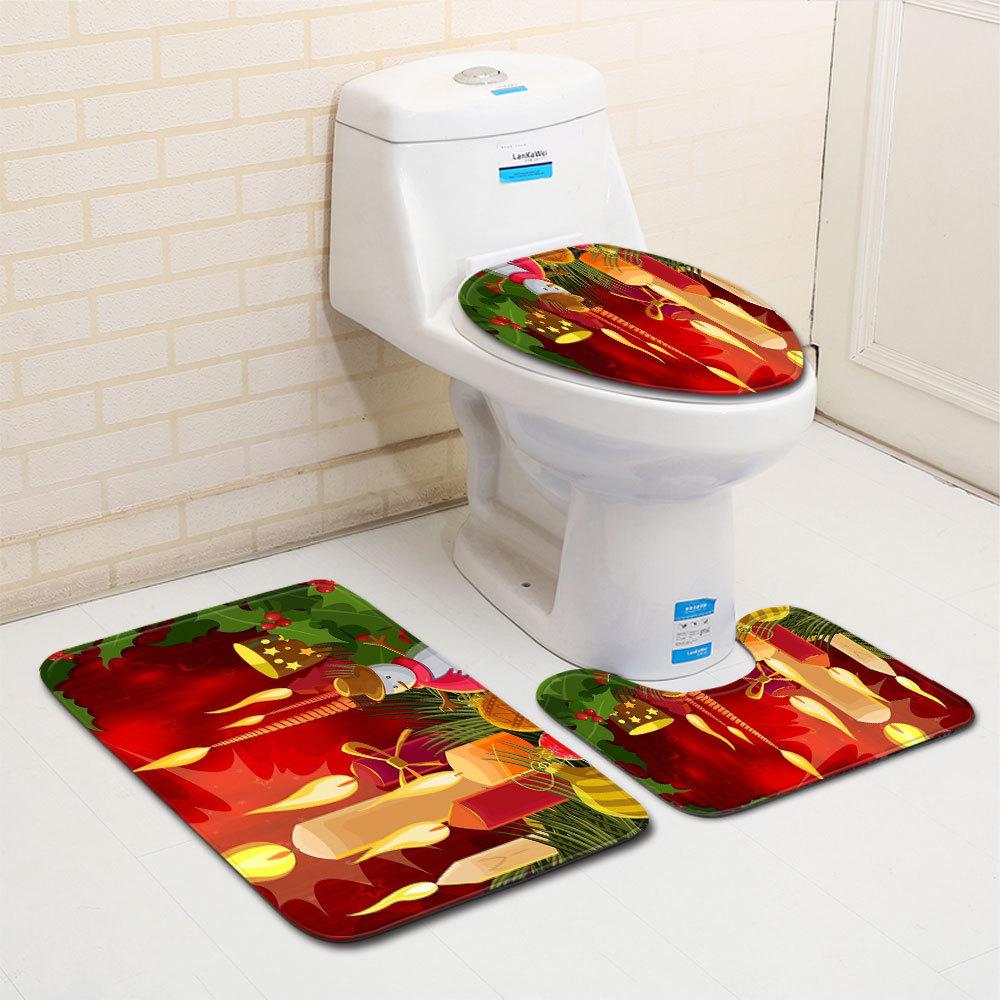 Christmas Bathroom Floor Mat Toilet Three-Piece Set