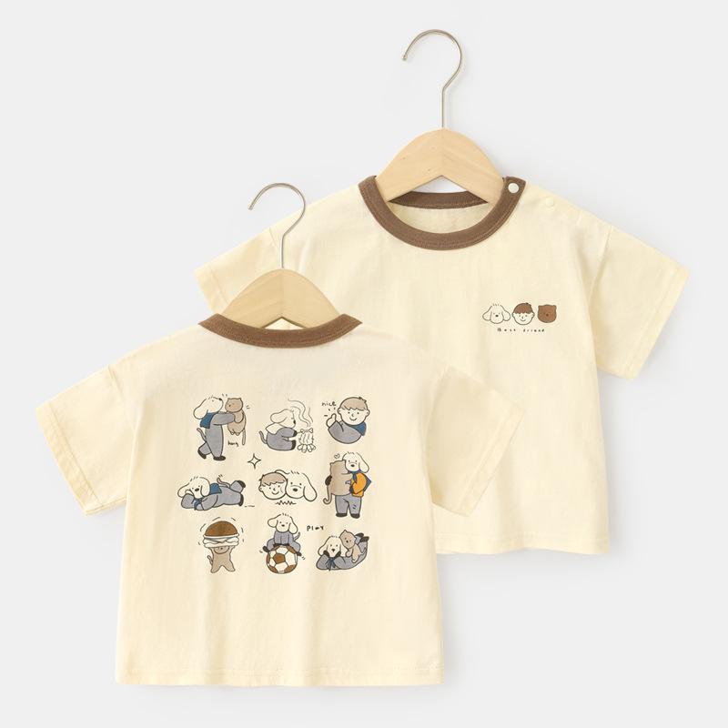 

Одежда для малышей, повседневные футболки с короткими рукавами, летняя одежда для мальчиков и девочек, детские летние топы с половиной рукавов 120cm