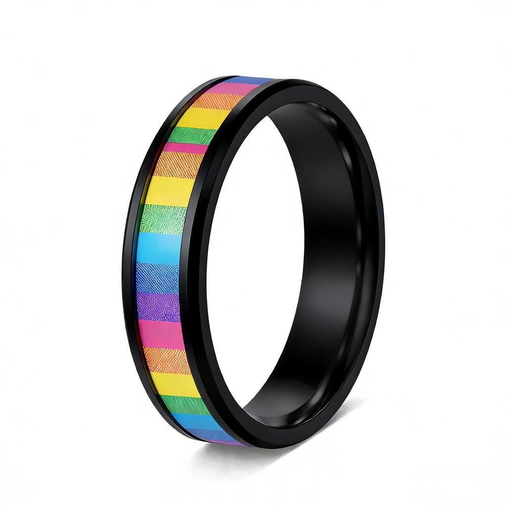 European and American Multi-color Rainbow Drip Oil Titanium Steel Couple Ring