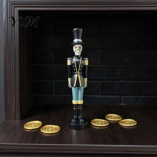 Festive Resin Crafts for Home Halloween Skull Nutcracker Figurine, Spooky Soldier Statue, Creative Room Decor Collectible Ornament Shelf Table Indoor