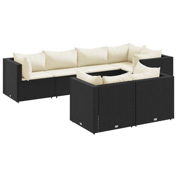 VidaXL Garden Lounge Set 7 Pcs with Cushions Black Wicker, Outdoor Sofa Set, Garden Corner Sofa 3308184