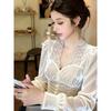 Elegant White Velvet Lace-Cinched Shirt for Women