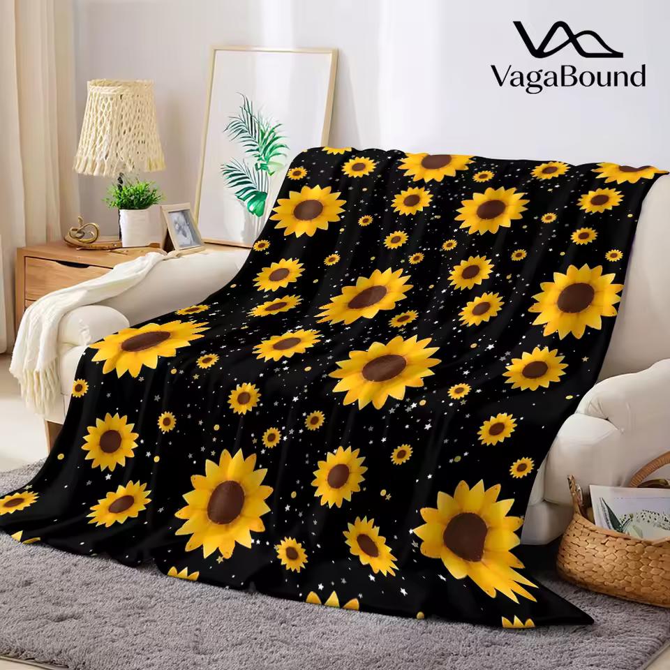 sunflower black sparkle Flannel Blanket Warm Soft Halloween Christmas Decorative Couch Warm Cozy All-Season Gift