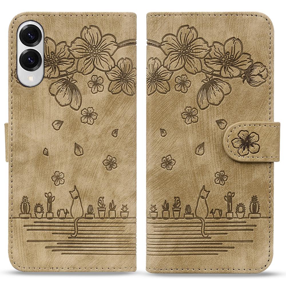 

For Samsung Galaxy S25 Edge Case Flip Stand Leather Phone Cover Cherry Blossom Cat Imprinted E