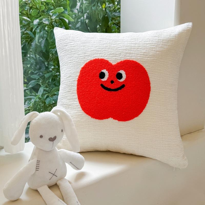 Modern Washable Cream Style Embroidery Pillow Cover Cute Cartoon Pattern Soft Comfortable Square Decorative Cushion Cover
