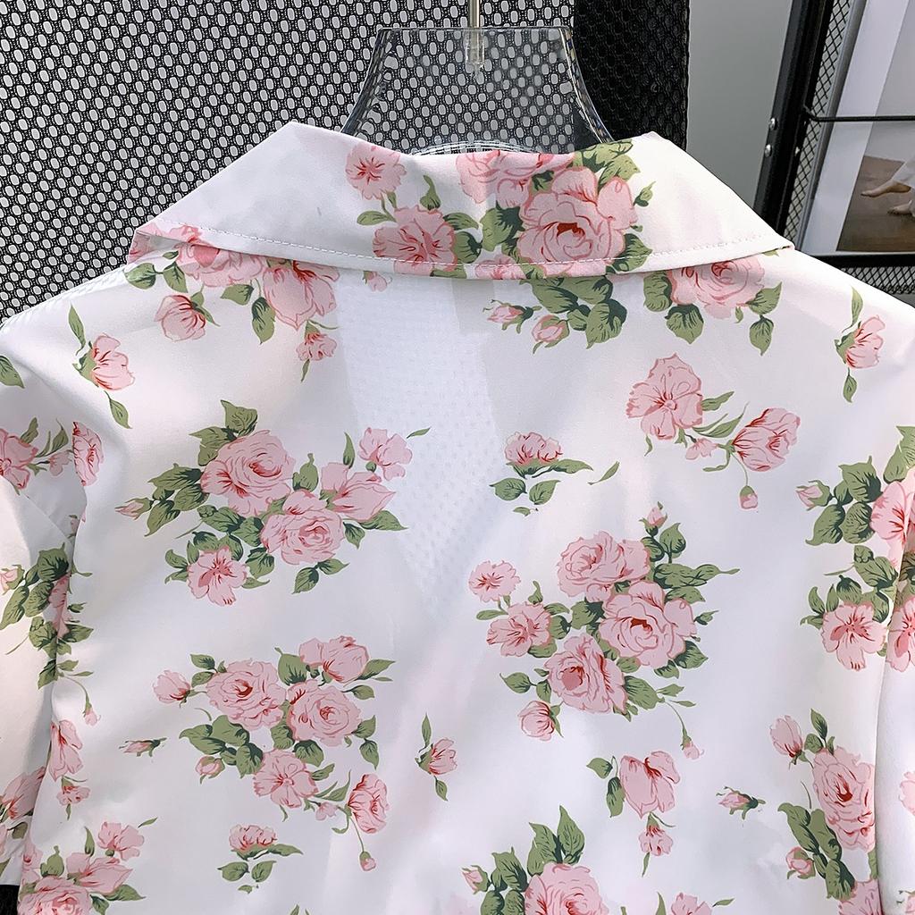 Summer Draping Floral Print Short Sleeve Shirt Men's Niche Loose Korean Style Hawaiian Cuban Collar Shirt Half Sleeve Top