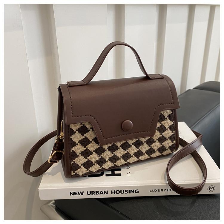 Fashion Plaid Colorblock Retro Crossbody Bag With Unique Material For Casual Daily Use