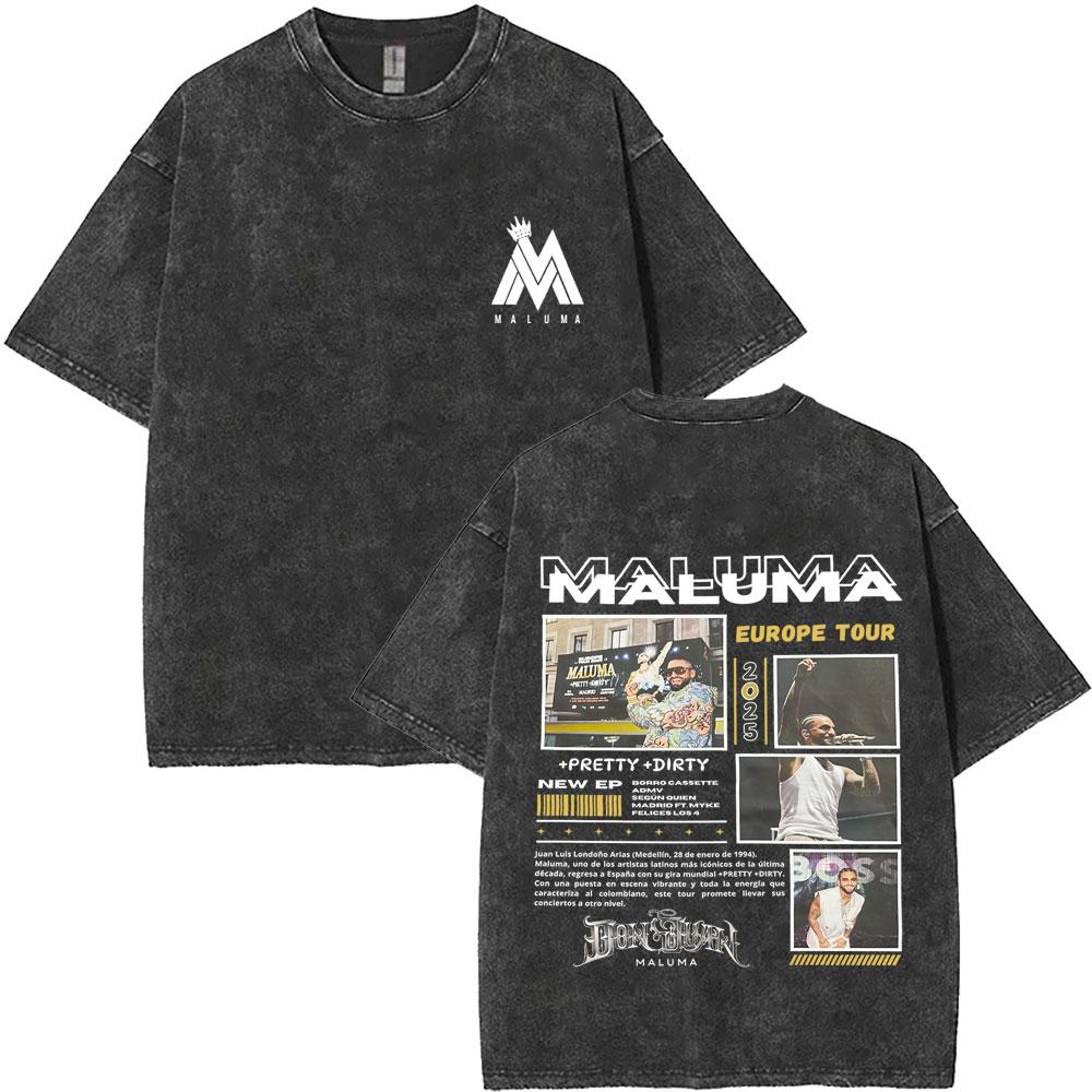 T-shirt Vintage Lavata Rapper Maluma Pretty Dirty Europet Tour Uomo Donna Moda Oversize Hip Hop Streetwear Maschile