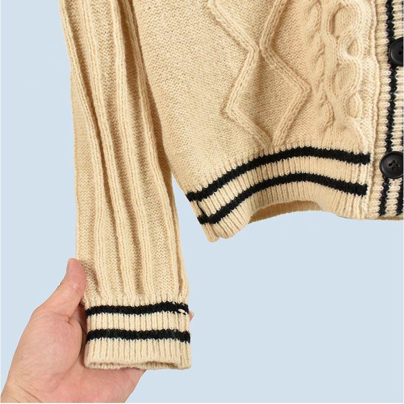 Retro College Style V-neck Sweater Coat Long Sleeves Loose Embroider Knitting Tops 2025 Fall and Winter Girls' Clothing