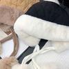 Women Quilted Hat Winter Padded Warm Hat with Cute Pom Pom Ear Protection Fuzzy Hat with Drawstring for Autumn Winter Street Daily Wear