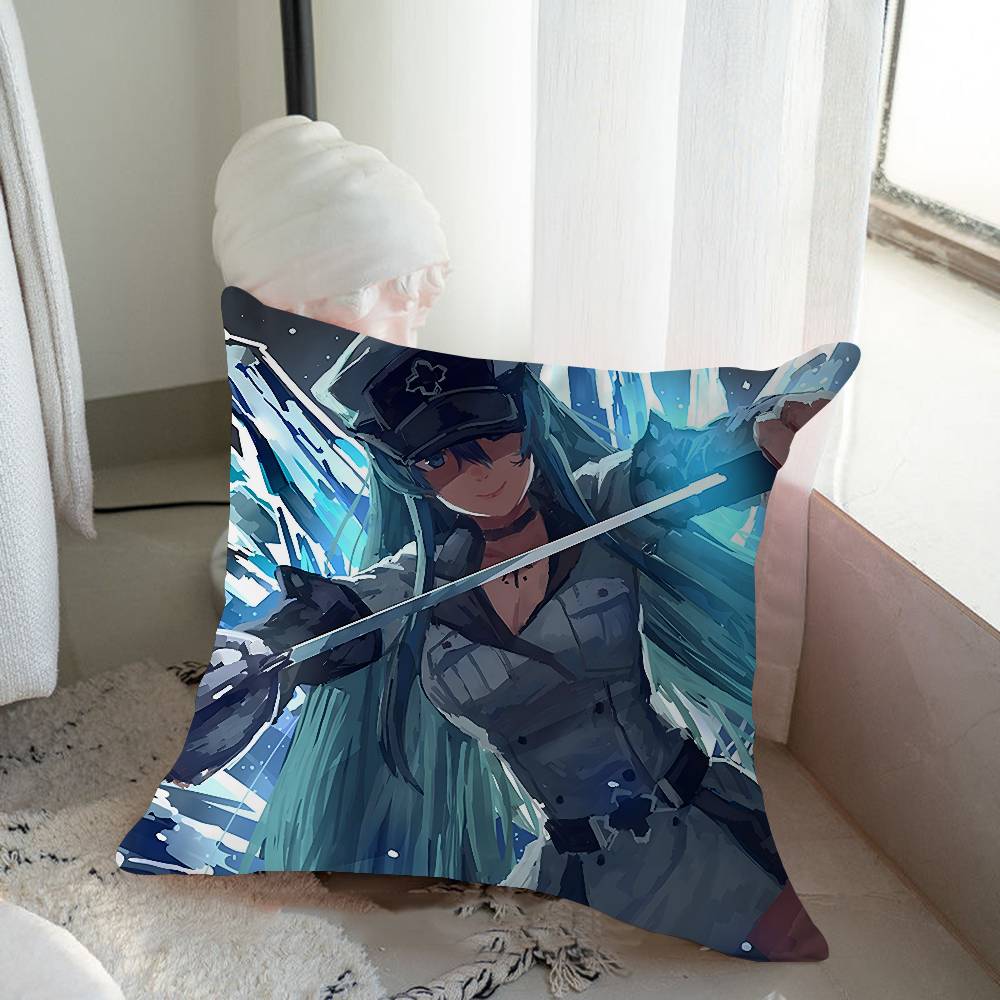

E-Esdeath Cartoon Animation Pillow Covers Cartoon Sofa Decorative Home Double-sided Printing Short Plush Cute Cushion Cover 16x16Inch