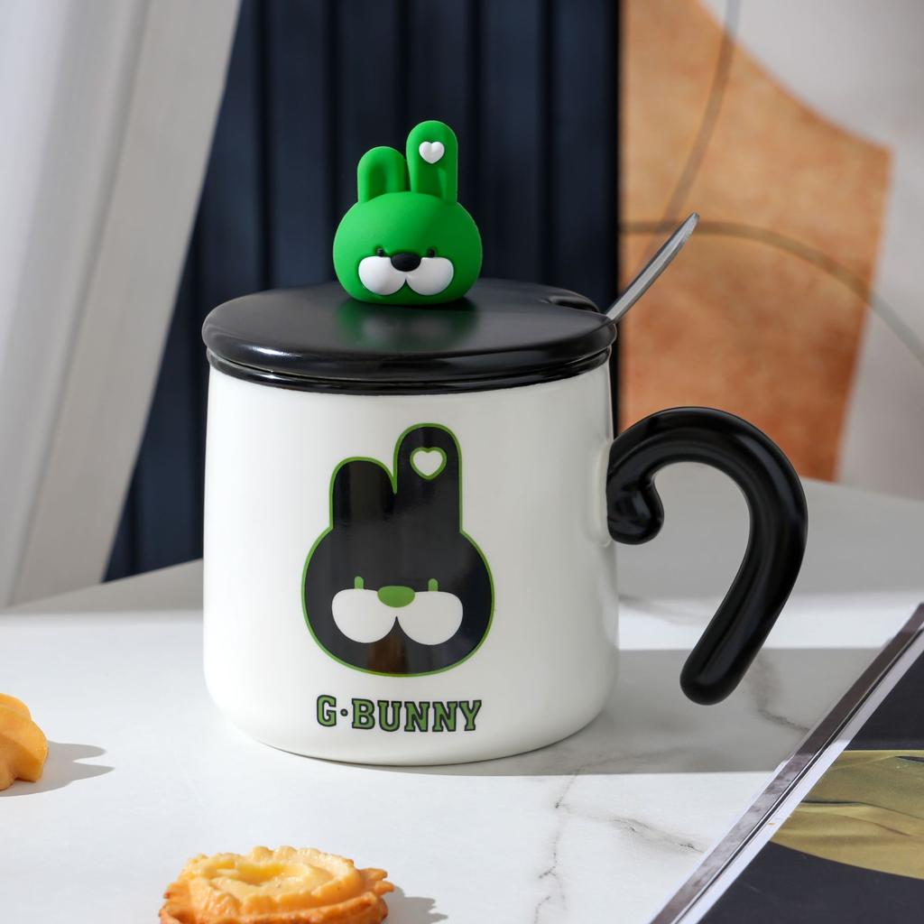 Children's Cup Breakfast Coffee Cup with Lid Spoon Cartoon Cup High Value Household Ceramic Cup Small Gift Set