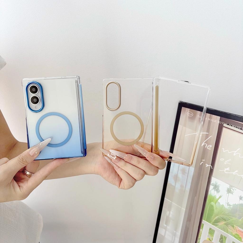 Gradient Acrylic Clear Magnetic Hinge Protect Case for Samsung Galaxy Z Fold 8 Ultra 8 7 6 5 for Magsafe Wireless Charging Cover