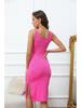2025 Spring/Summer Elegant Sleeveless Ribbed Slim Fit Slit Dress with Square Neck