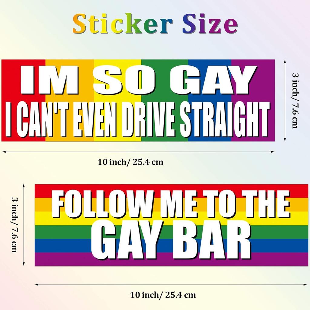 Frienda 2 Pieces Large Funny LGBT Stickers Waterproof Rainbow Car Stickers Colorful Gay Bumper Sticker for Car, RV, SUV, Auto, Truck, Boat, Laptops