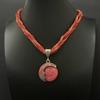 1PC European and American Bohemian style imitation gemstone pendant necklace handmade rice beads woven ethnic style retro sweater chain