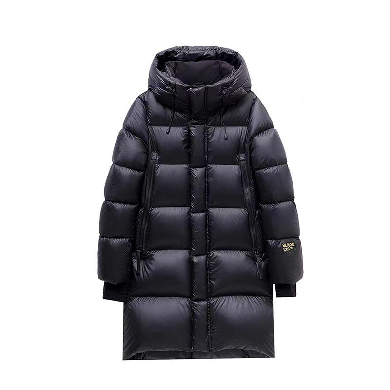 Black gold medium and long down jacket women's winter fashion high-end white duck down to keep warm over the knee couple bread jacket burst