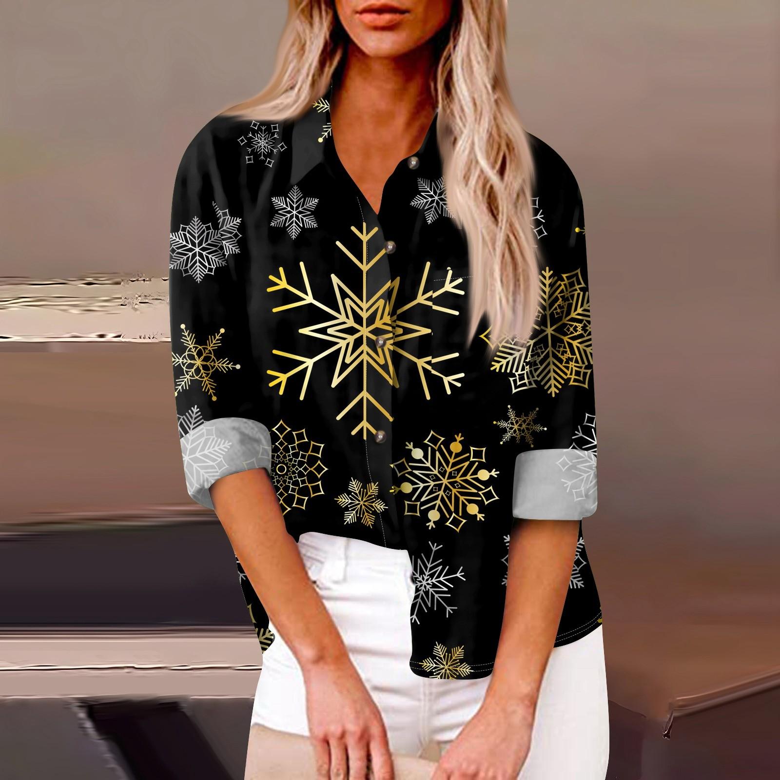 

Жіноча вільна повсякденна сорочка з різдвяним принтом із довгими рукавами та кишеньковий кардиган XL