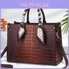 Pu Crocodile Pattern Tote Bag For Women With Zipper Closure And Multiple Pockets