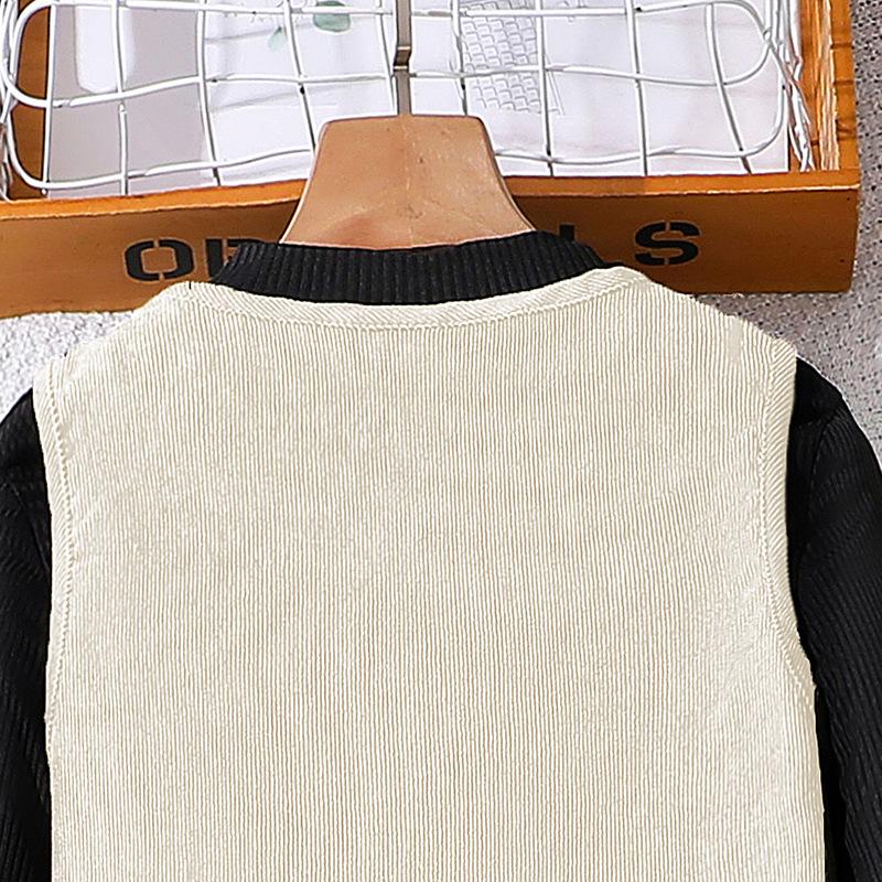 Mädchen 6-12Y Set Kinderanzug Herbst und Winter Neue Weste Strickjacke + Langarm Strickhemd + Hose Kinderkleidung