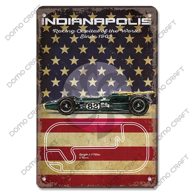 Racing Car Plaque Metal Tin Signs F1 Racetrack Vintage Metal Poster Wall Art Decor for Garage Racing Club Home