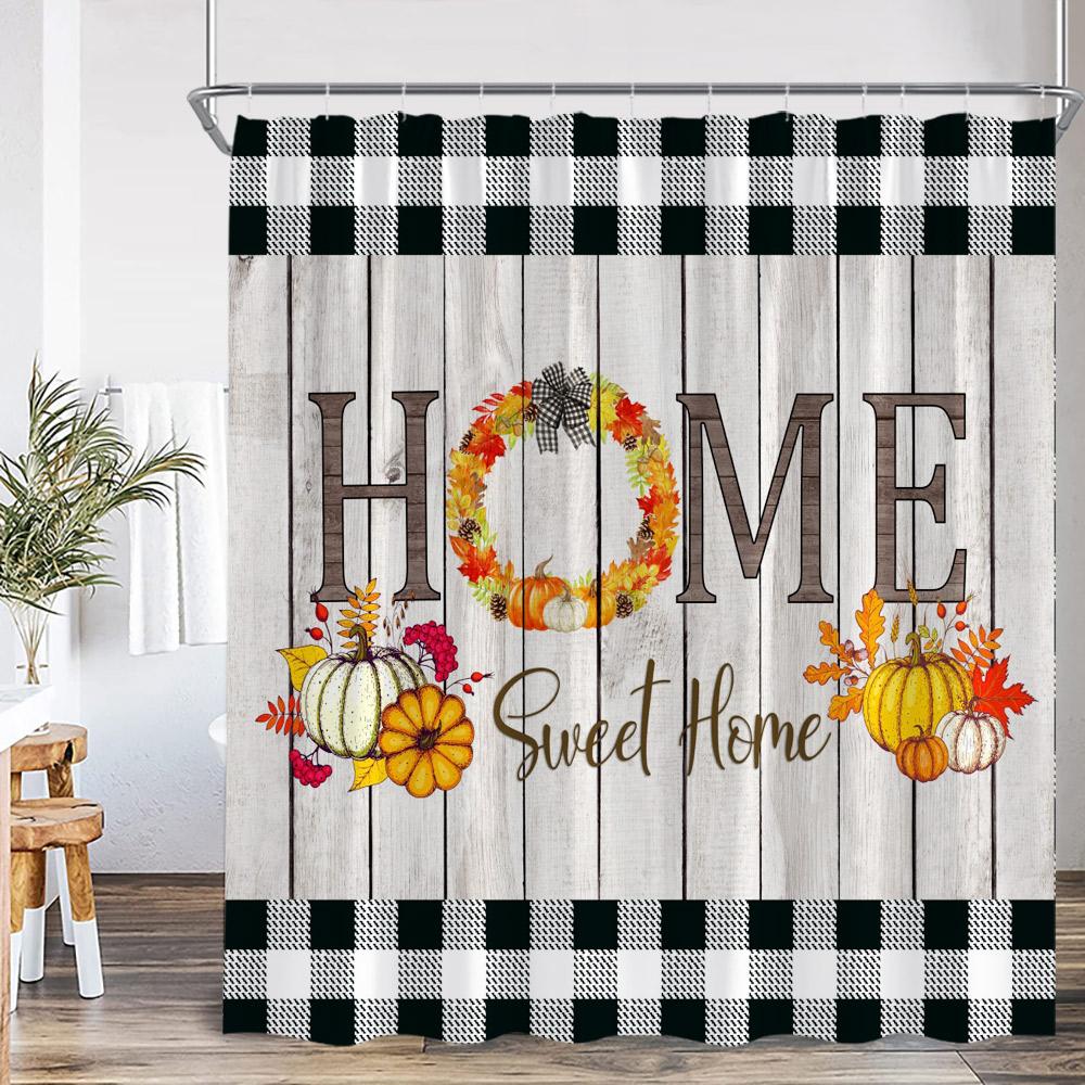 Autumn Harvest Season Shower Curtain Pumpkin Sunflower Corn Squirrel Fall Country Bathroom Decor Orange Polyester Bath Curtain