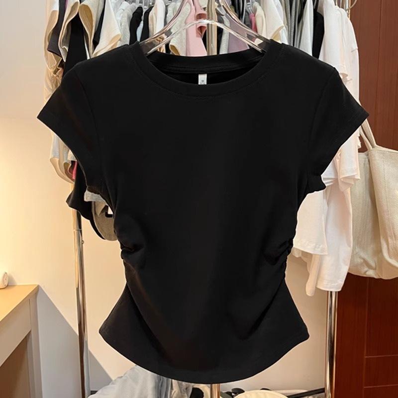 Pleated short-sleeved T-shirt women's summer new pure desire spice girl short t-shirt fashion irregular slim slim top