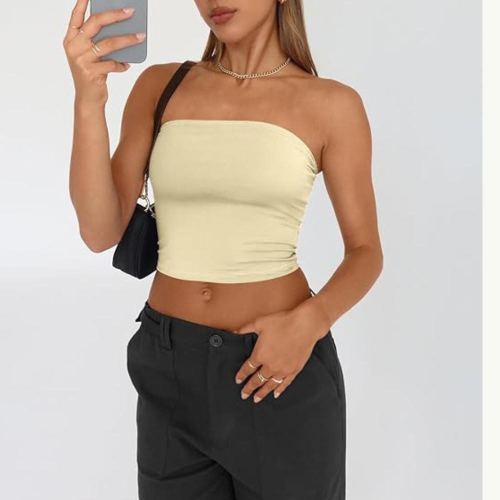 Strapless Tank Top Solid Color CropTops Women Summer Camis Casual Camisole Fashion Tube Female Sleeveless Cropped Y2K Clothes