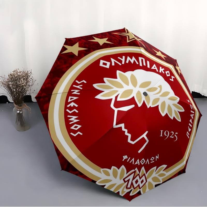 Olympiacos F.C Fashionable Automatic Opening/Closing Folding Umbrella. Portable and Foldable, Ideal for Gift, Travel, and Daily Use.