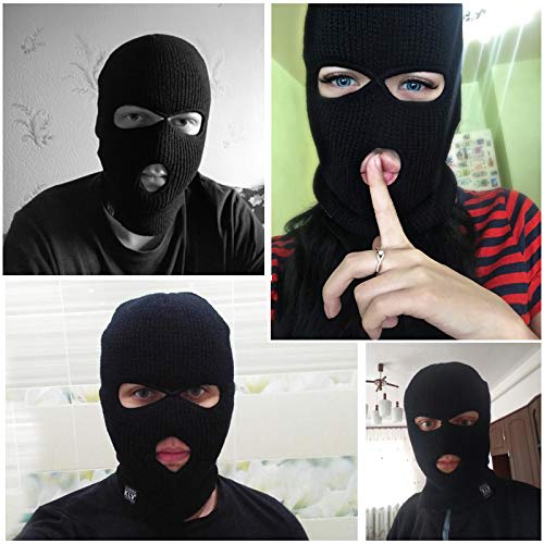 Kingsie 3-Hole Full Face Knit Face Mask, Winter Cold and Windproof, Warm Balaclava Neck Warmer for Men and Women, Cycling/Motorcycle (Black)