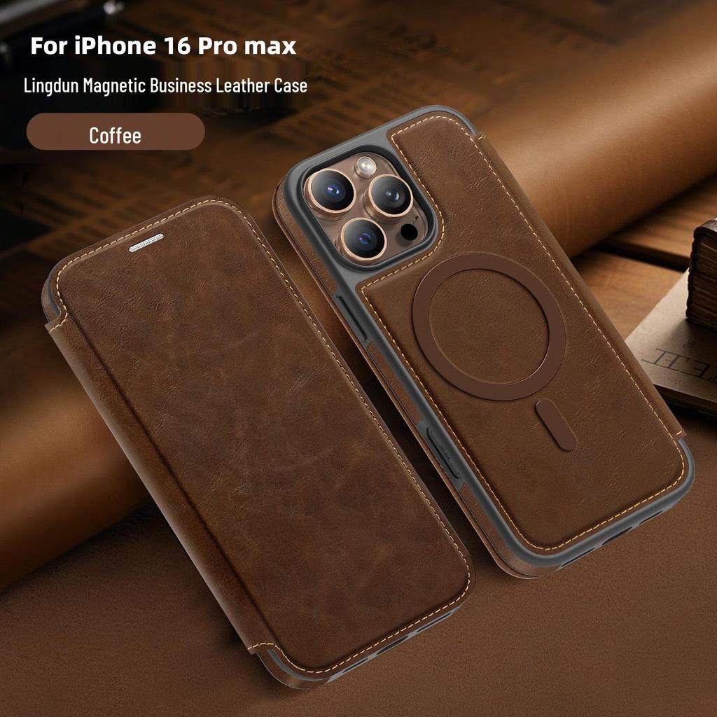 Magnetic Charging Flip Leather Case for Apple iPhone Pro Max (17/16/15/14) - Full Coverage & Anti-Theft