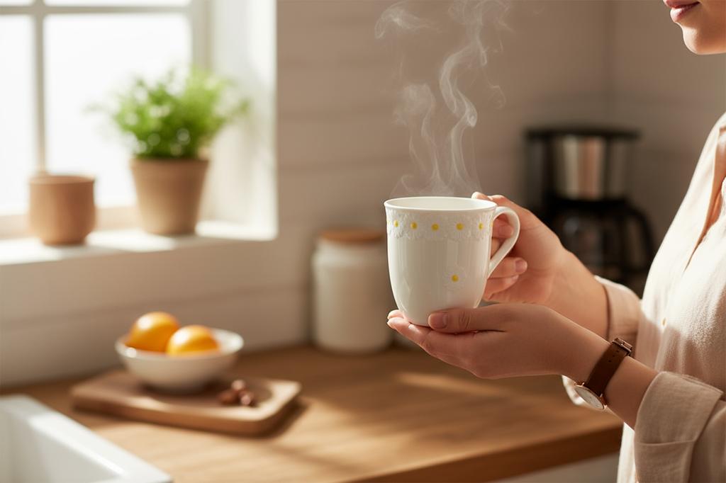 MUG FOR COFFEE, TEA, CHOCOLATE 300 ml WHITE CERAMIC DESIGN DAISY LINE
