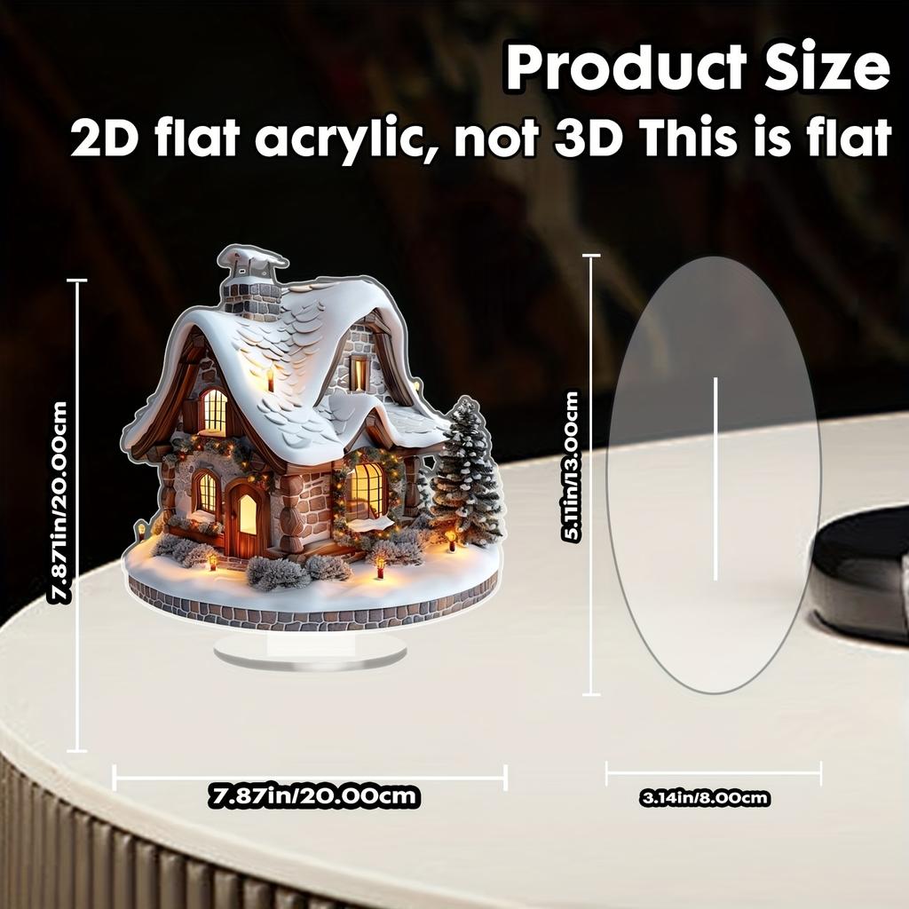 Decor de masă acrilic 2D colorat Casă de zăpadă de Crăciun Sat de familie Statuetă miniaturală Cadou cu tematică casă de sărbători
