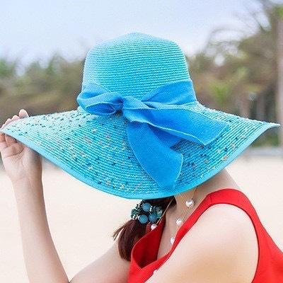 Straw hat women's summer sun protection extra large brim sun hat beach seaside vacation sun hat foldable hat tide