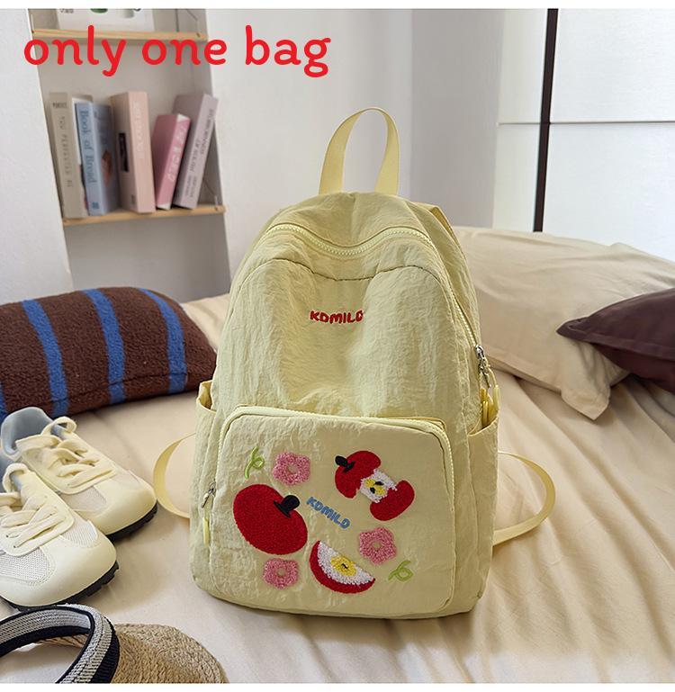 Fruit Pattern Nylon Backpack For Girls With Apple Print And Zipper Design