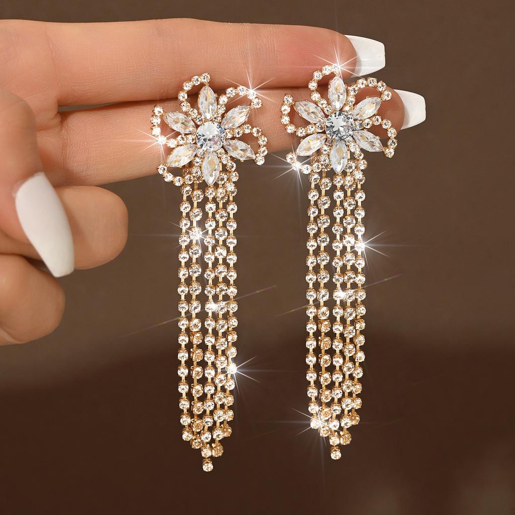 New European and American Tassel Full Diamond Earrings Wedding Earrings Fashionable Party Earrings