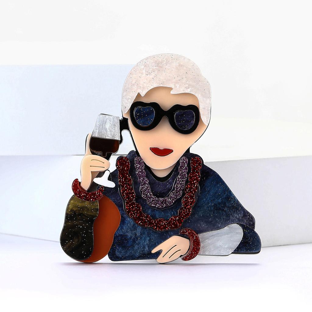 Design Fashion Acrylic Granny Brooch Personality Creative Women'S Suit Cardigan Corsage Accessories Pin