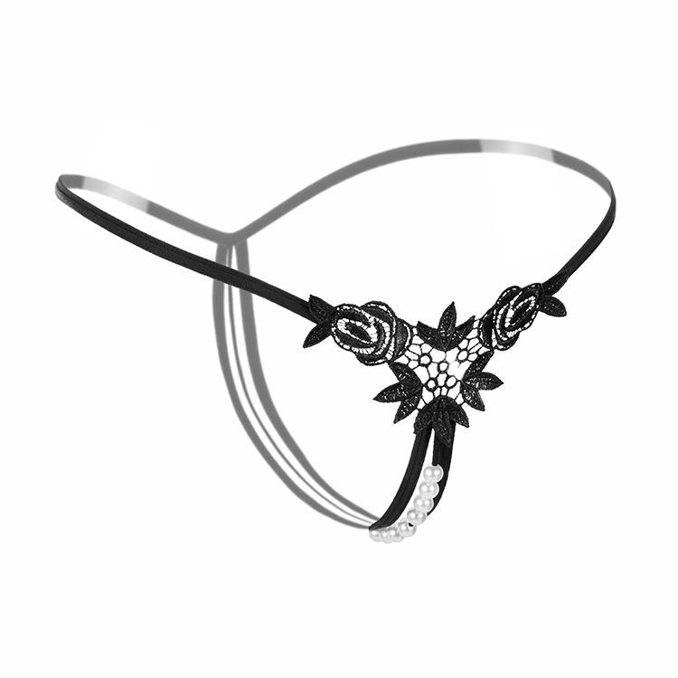 Big Brand 3D Pearl Flower Low-Waist Sexy See-Through Thong 2145