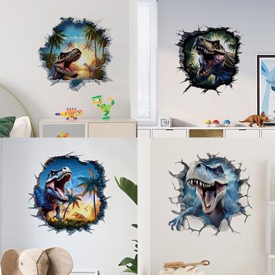 3D Dinosaurier Wandsticker für Kinderzimmer Kindergarten Schlafzimmer Wanddeko Wasserdichte Vinyl Toilettenaufkleber für Mülleimer Kreative Abziehbilder