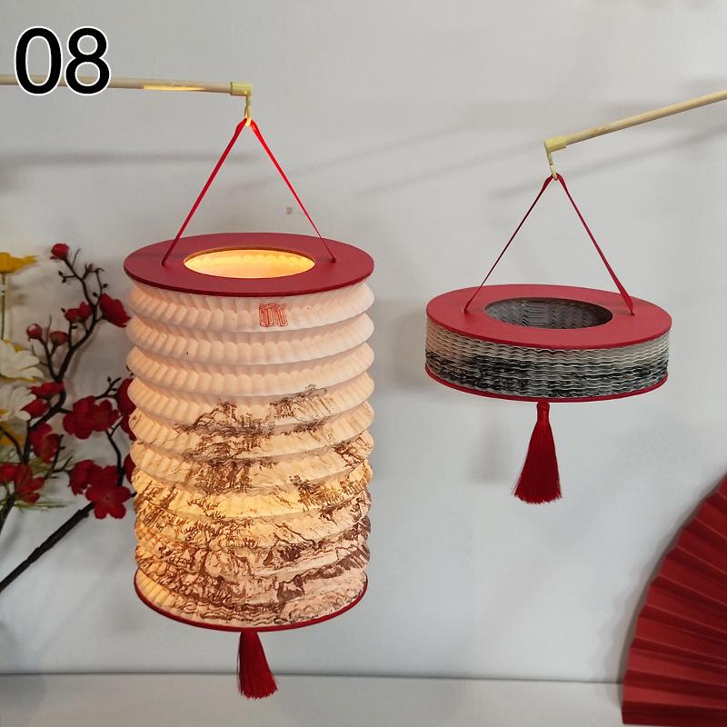 Traditional Hanging Led Lantern Folding Organ Design Chinese Style Mid-autumn New Year Decor Portable Lantern With Handlen