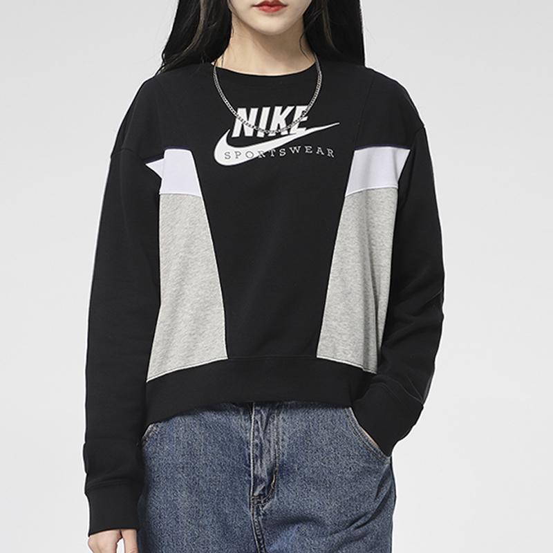 Nike Casual Sports Crewneck Pullover Sweatshirt Women Sweatshirt Black CZ8599-010
