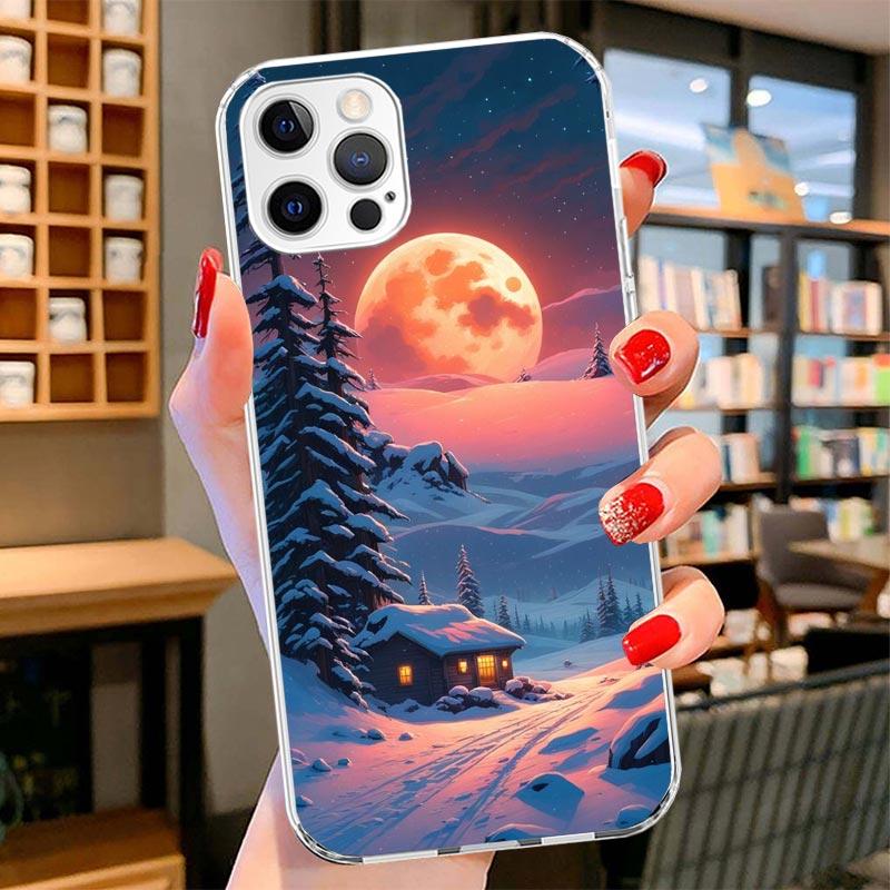 Landscape Winter Light Snow Cover Phone Case For iPhone 16 17 Air 15 14 Pro Max 16E Phone Case 13 Mini 12 11 7 SE 8 Print Patter