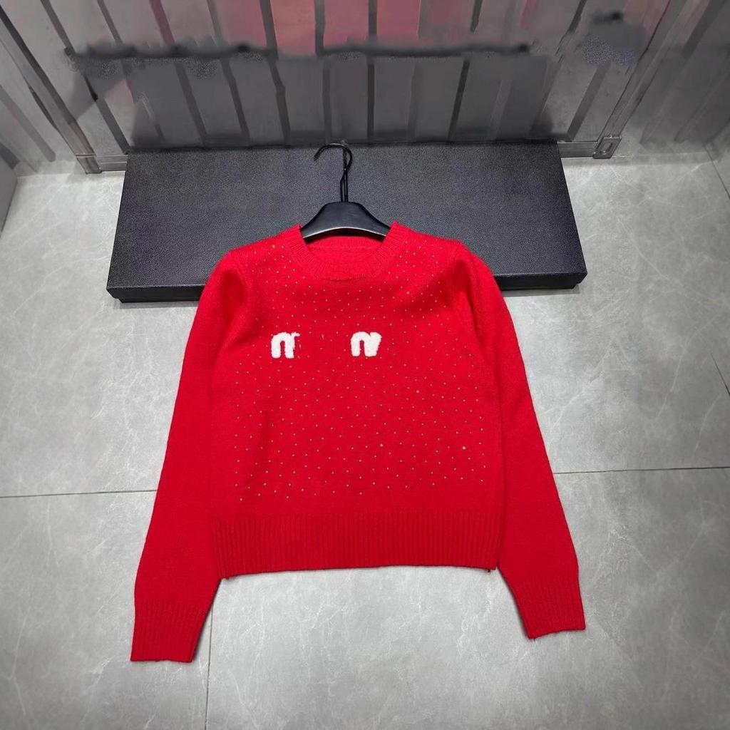 Miu Style 2025 Autumn/Winter Flocking Embroidery Knit Pullover with Hot Drill Lettering - Versatile, Age-Reducing Long Sleeve Top