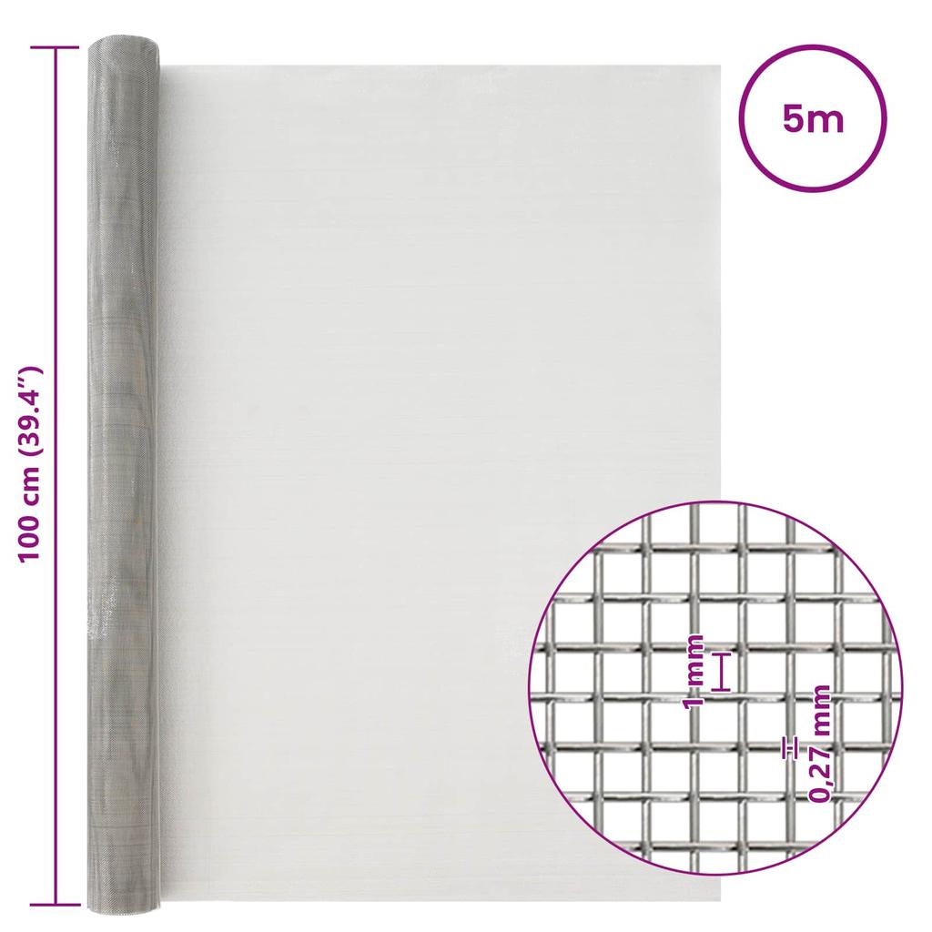 Mesh Screen 100 X 500 Cm 20 Mesh Stainless Steel 201 Silver