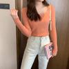 "2023 Autumn/Winter Korean Slim Square Neck Long-Sleeve Knitted Sweater for Women"